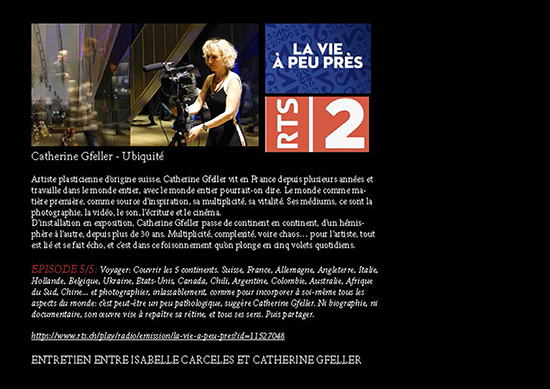 Radio Suisse romande, 5 entretiens, "La Vie à peu près", 26 février 2021 par Isabelle Carceles 5/5: Ubiquité